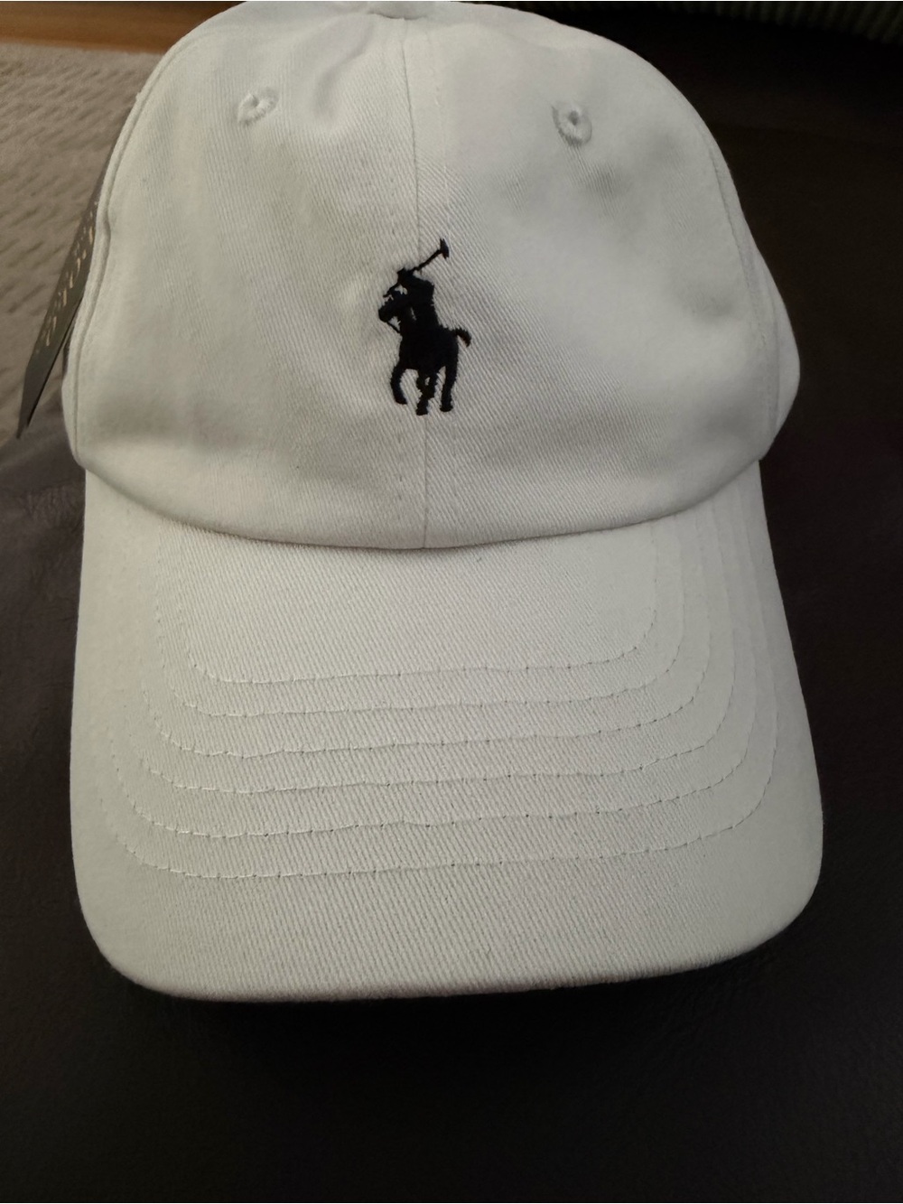 Ralph Lauren White Baseball Cap with Black Polo Player Logo